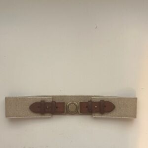 Beige and Brown Belt with Gold Buckle
